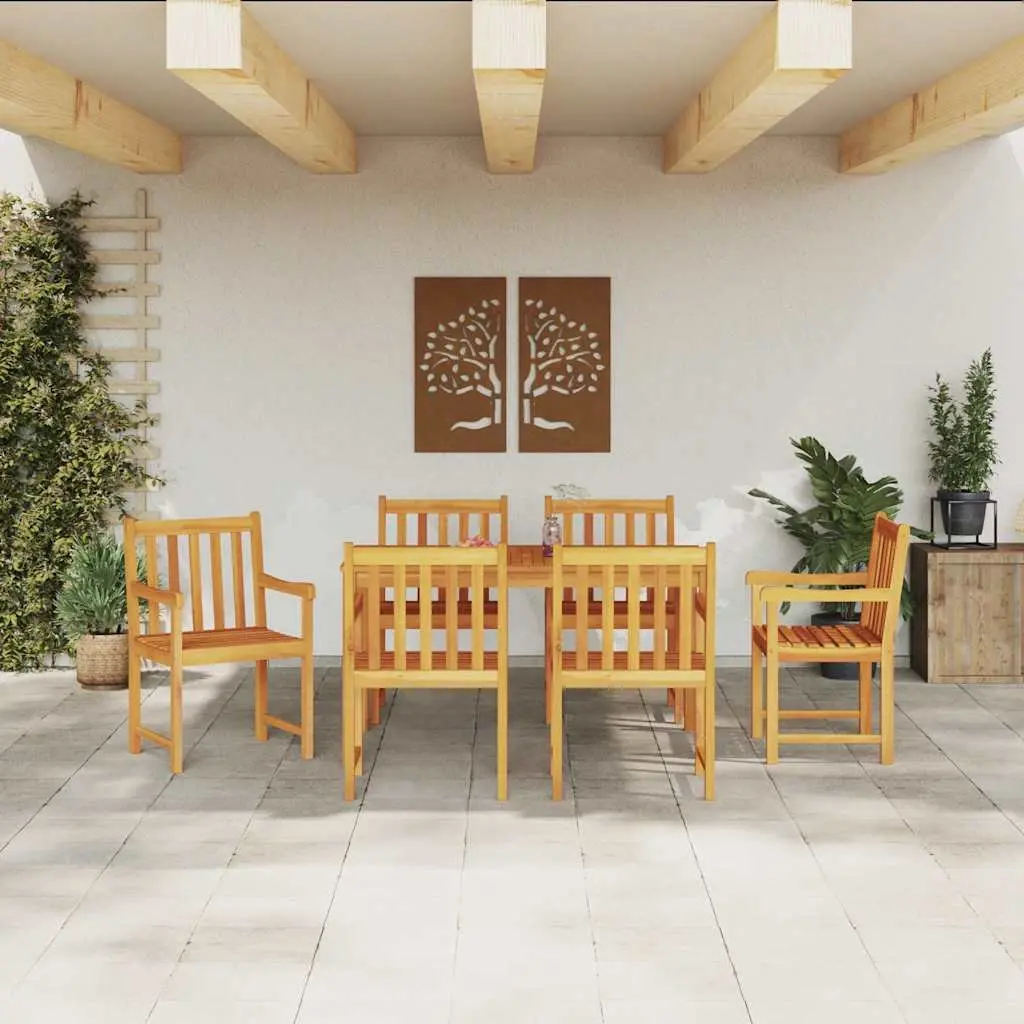 Garden Dining Set 7 Pieces Brown Wood Outdoor Furniture Patio Table Chairs