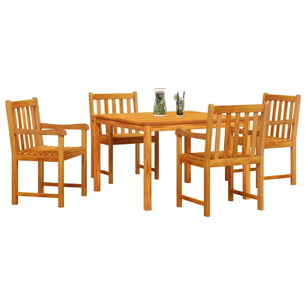 Garden Dining Set 5 Piece Outdoor Furniture Brown Solid Acacia Wood Table Chairs