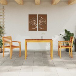 Garden Dining Set 3 Pieces Outdoor Furniture Table Chairs Brown Acacia Wood