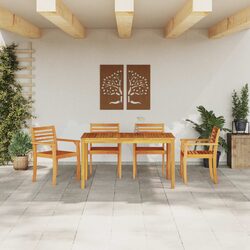 Garden Dining Set 5 Piece Outdoor Patio Acacia Wood Brown Rustic Table Chairs
