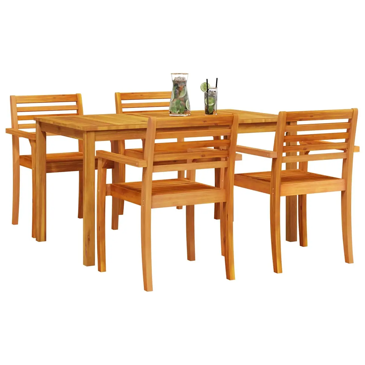 Garden Dining Set Outdoor Patio 5 Piece Acacia Wood Brown Rustic