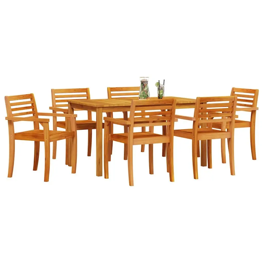 7 Piece Acacia Wood Patio Dining Set Rustic Garden Furniture Table and Chairs for Outdoor Use