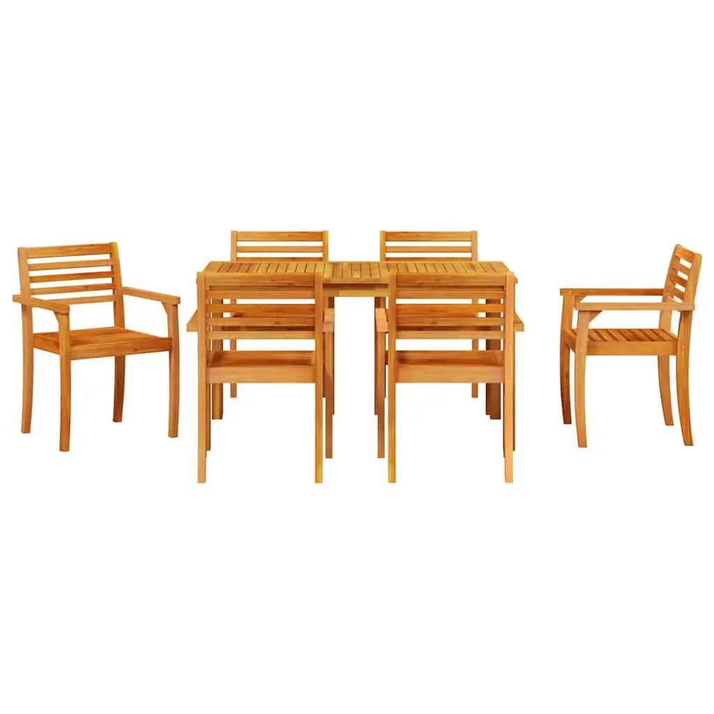 7 Piece Acacia Wood Patio Dining Set Rustic Garden Furniture Table and Chairs for Outdoor Use