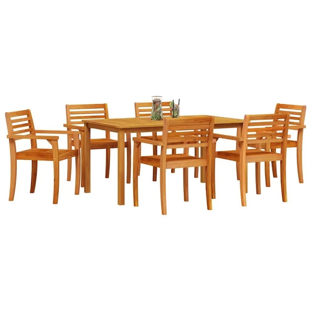 Garden Dining Set Outdoor Use 7 Piece Brown Solid Acacia Wood Furniture