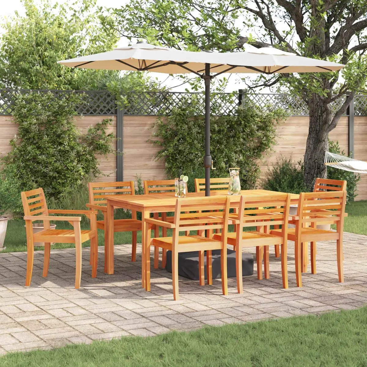 Garden Dining Set 9 Piece Outdoor Use Brown Acacia Wood Patio Table Chairs