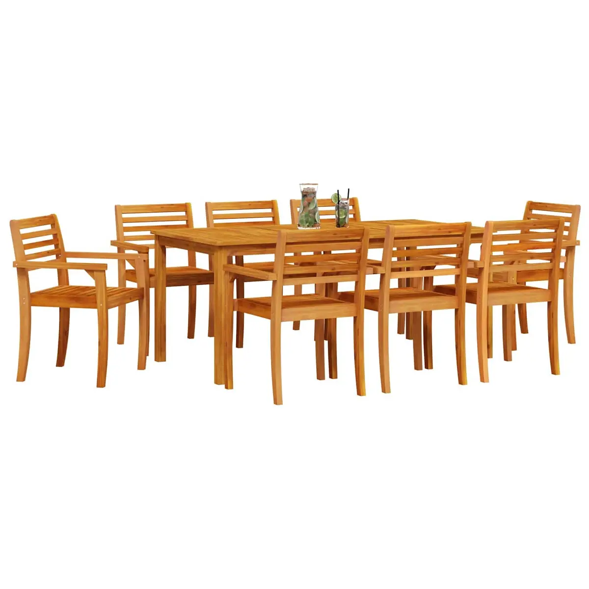 Garden Dining Set 9 Piece Outdoor Use Brown Acacia Wood Patio Table Chairs