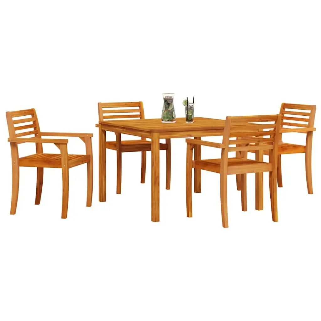 Garden Dining Set 5 Piece Brown Acacia Wood Outdoor Furniture Patio Table Chair