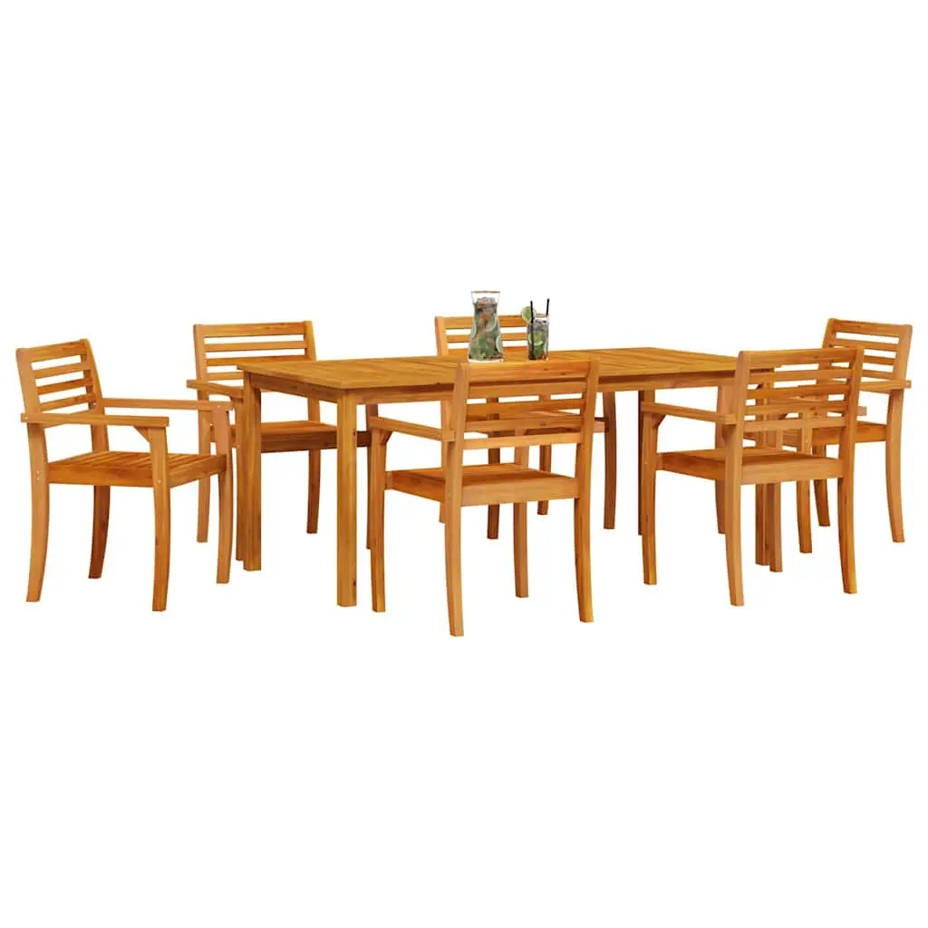 Garden Dining Set 7 Piece Brown Solid Acacia Wood Outdoor Furniture Patio Table