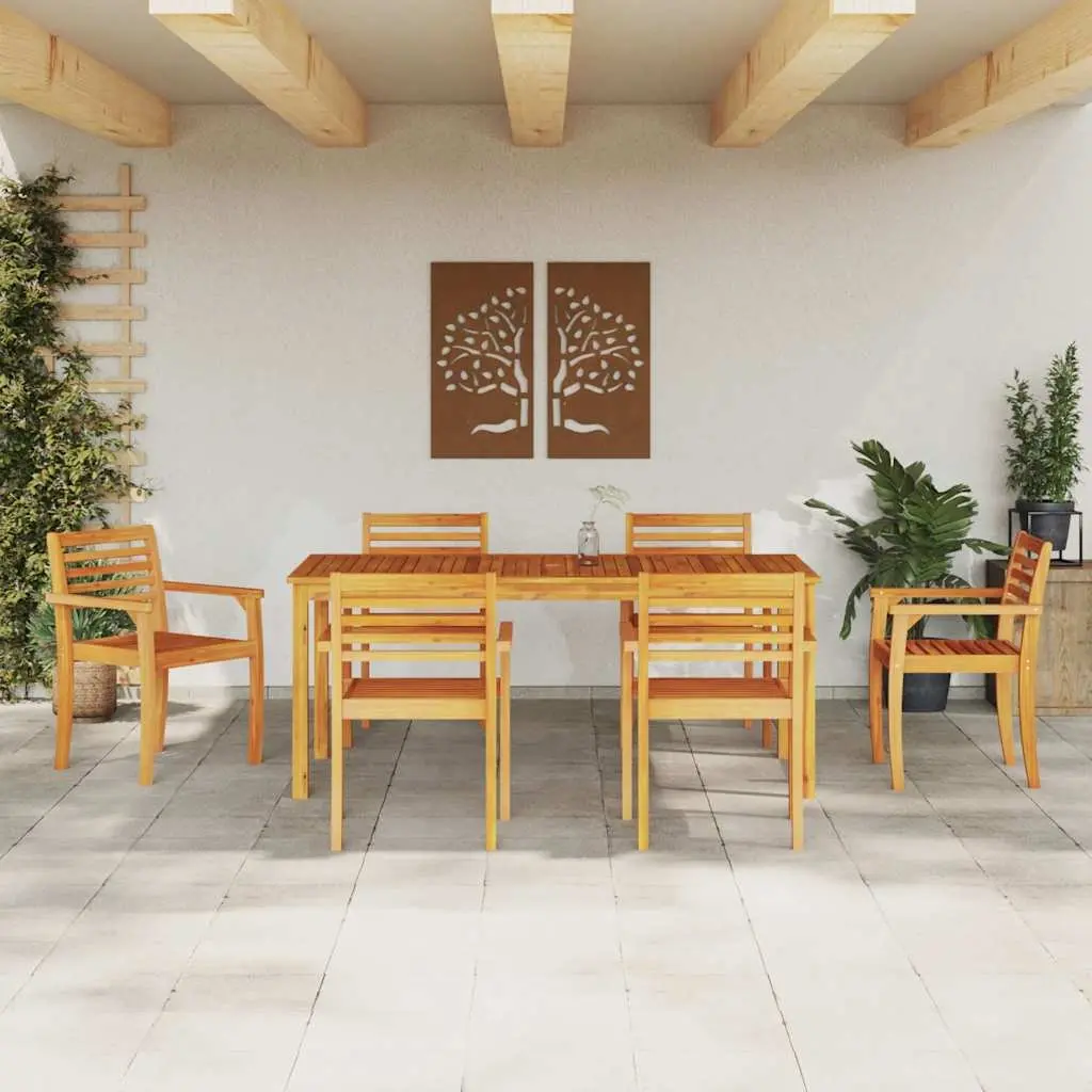 Garden Dining Set 7 Piece Brown Solid Acacia Wood Outdoor Furniture Patio Table