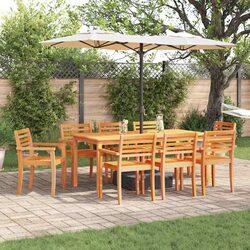 Garden Dining Set 9 Pieces Brown Outdoor Patio Furniture Solid Acacia Wood Table