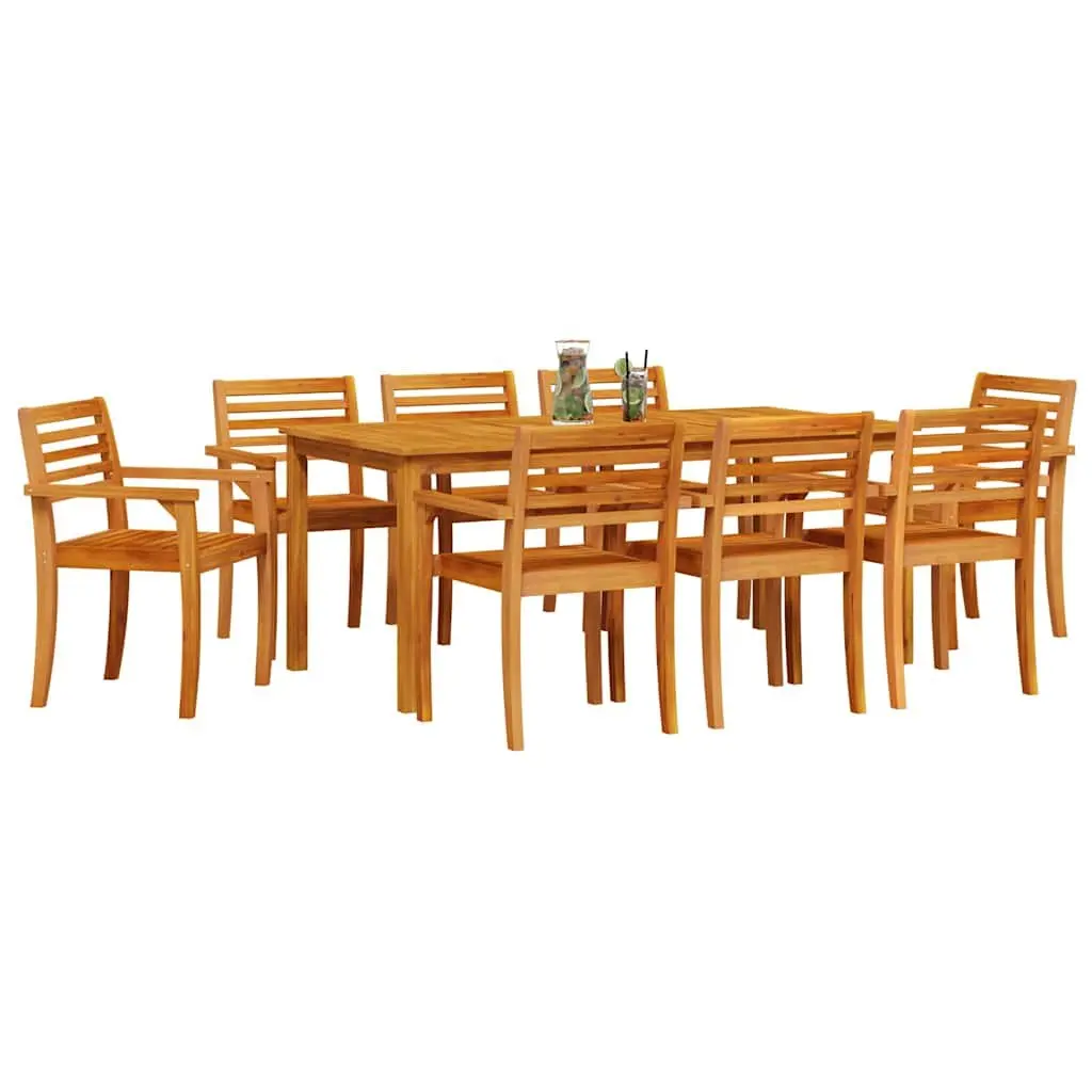 Garden Dining Set 9 Pieces Brown Outdoor Patio Furniture Solid Acacia Wood Table