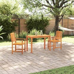 Garden Dining Set 3 Piece Brown Solid Acacia Wood Rectangular Table Outdoor