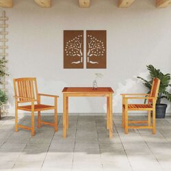 Garden Dining Set 3 Pcs Brown Outdoor Furniture Acacia Wood Table Chairs