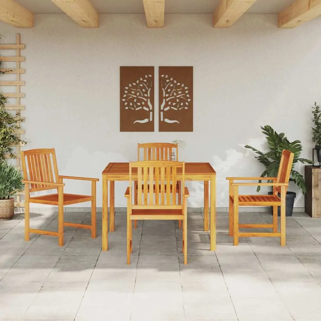 Garden Dining Set Outdoor 5 Pieces Brown Solid Acacia Wood