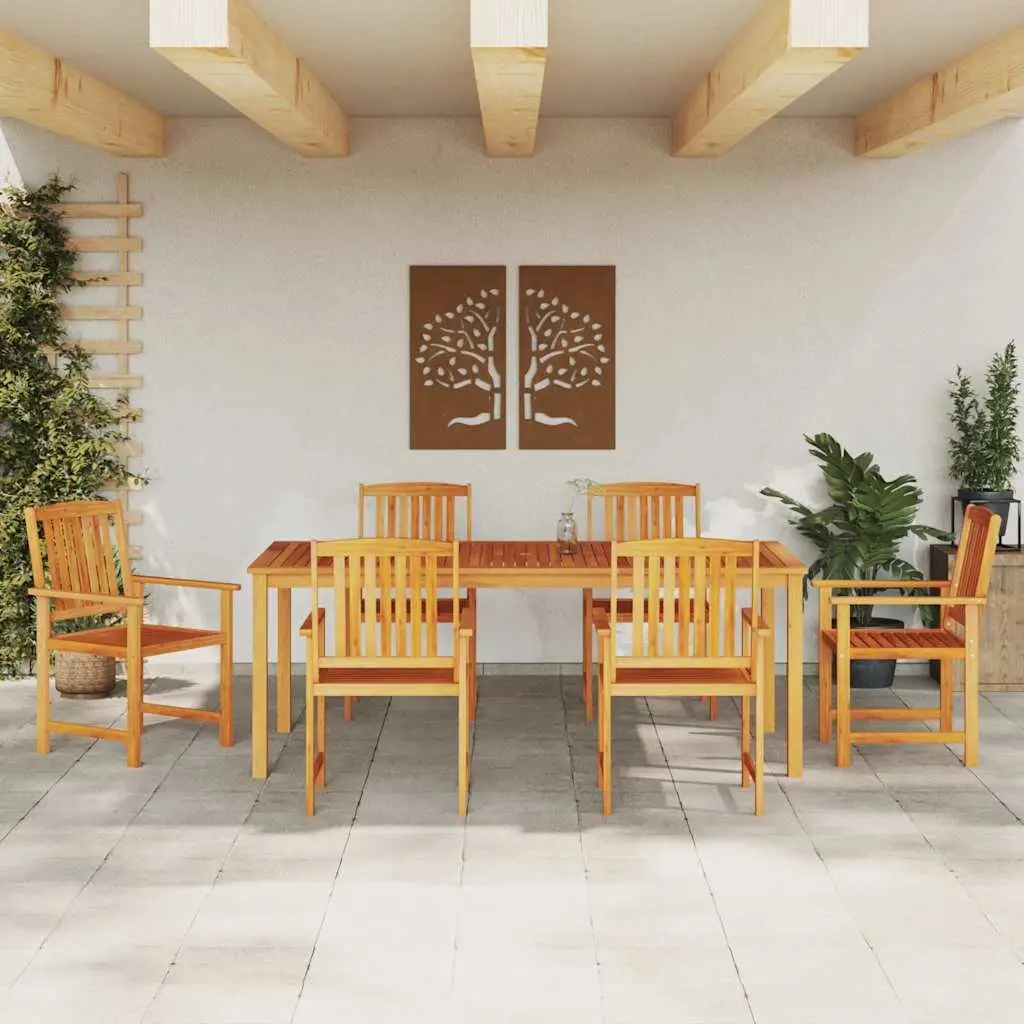 Garden Dining Set 7 Piece Outdoor Use Brown Solid Acacia Wood Table Chairs