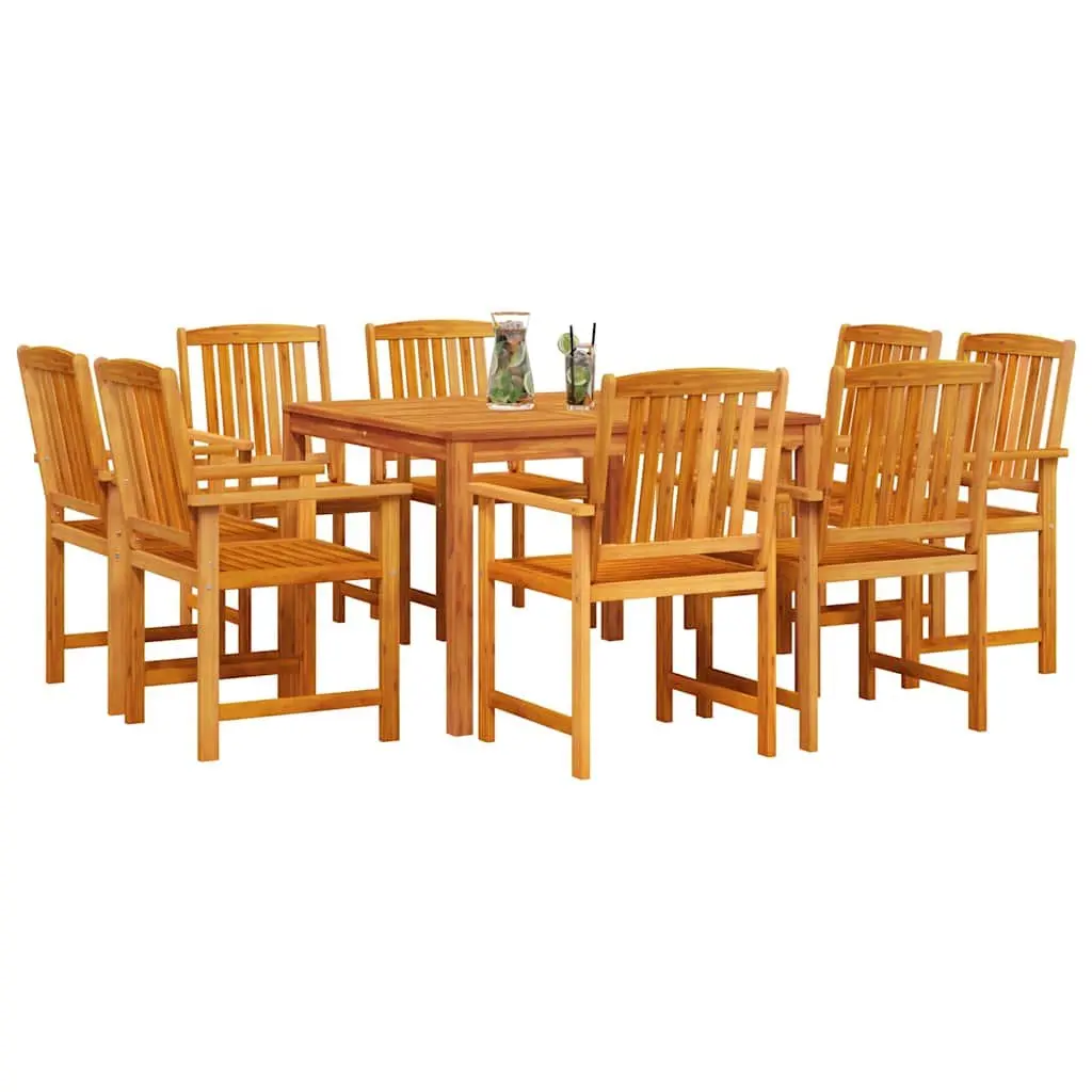 Garden Dining Set 9 Piece Outdoor Use Brown Solid Acacia Wood