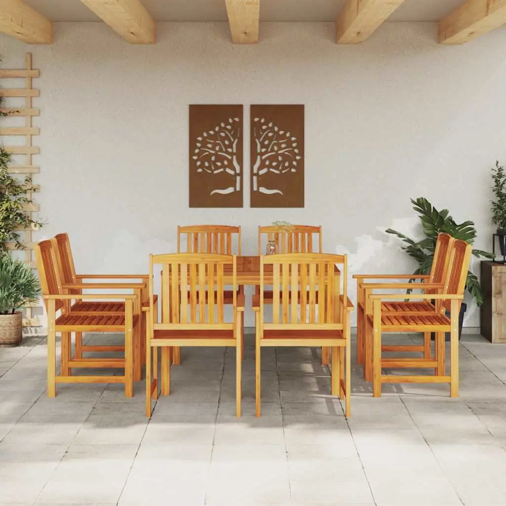 Garden Dining Set 9 Piece Outdoor Use Brown Solid Acacia Wood