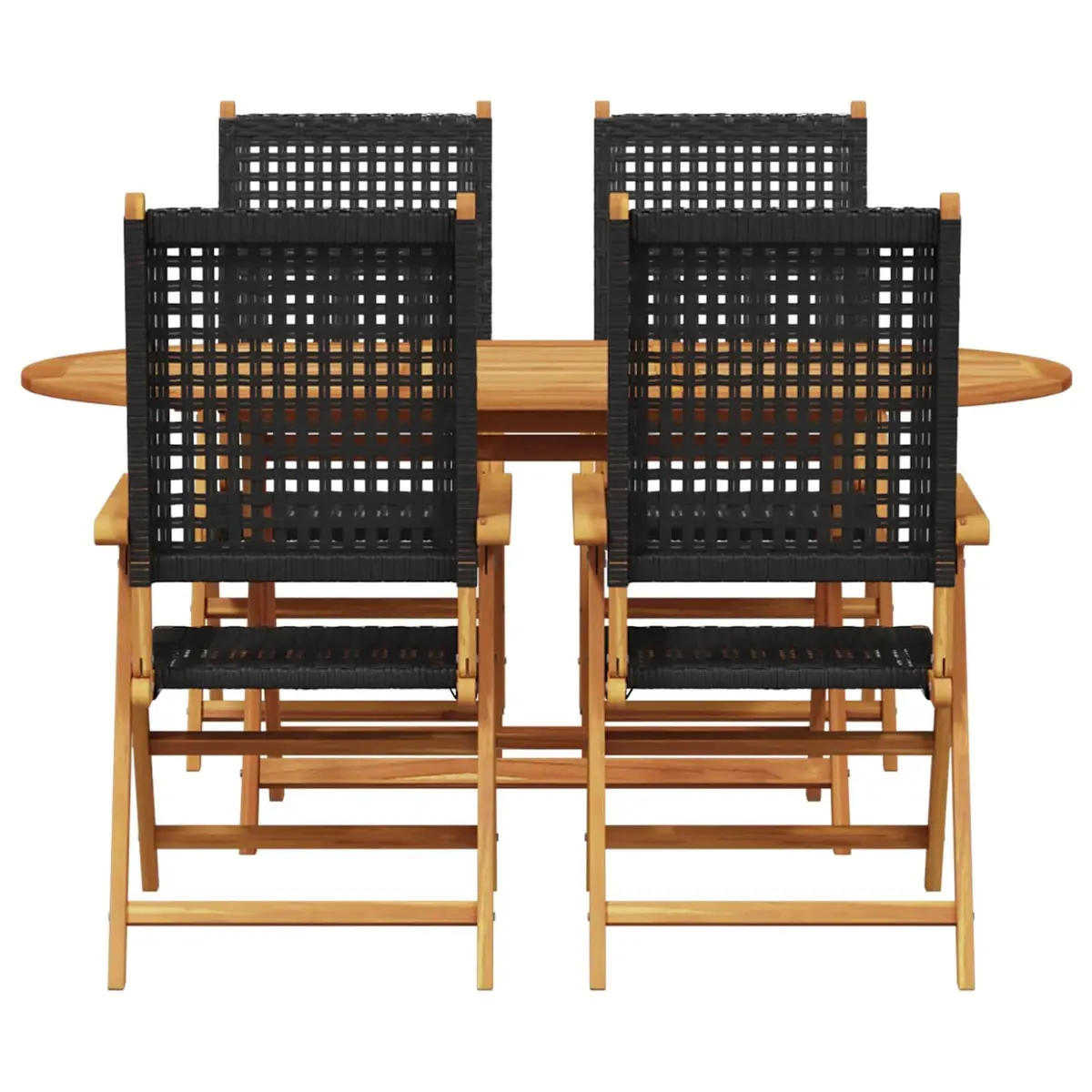 Folding Garden Dining Set 5 Piece Black Acacia Wood Outdoor Patio Furniture