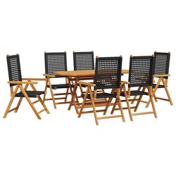 Folding Outdoor Dining Set: 7 Pieces in Black Acacia
