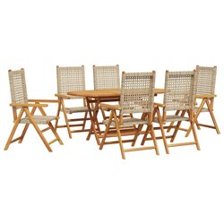 Outdoor 7-Piece Dining Set: Beige Folding Table & Chairs