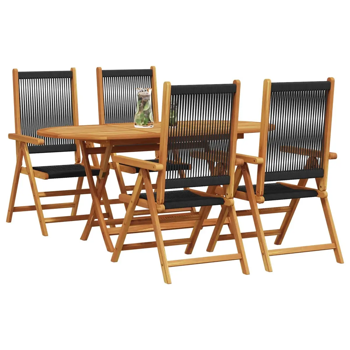Outdoor Garden Dining Set Folding 5 Piece Black Acacia Wood Patio Furniture