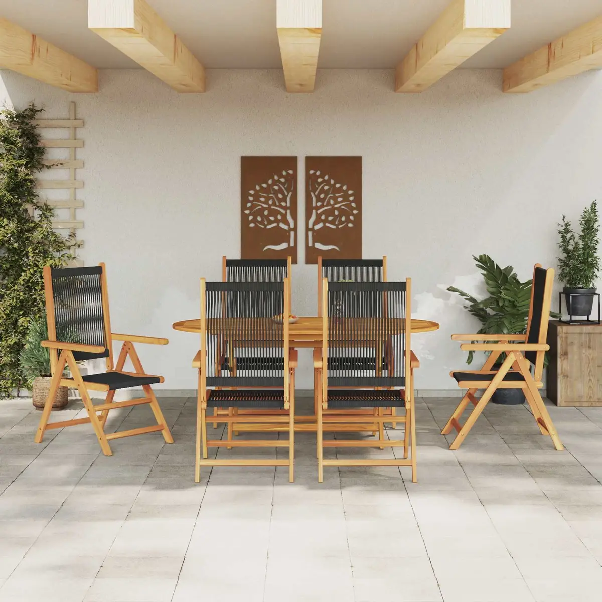 Garden Dining Set Outdoor Patio 7 Piece Black Acacia Wood