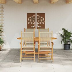 Garden Dining Set Folding 5 Piece Outdoor Furniture Beige Acacia Wood Table