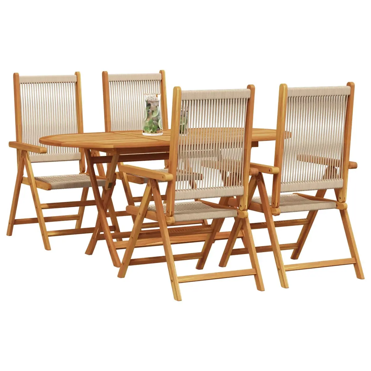 Garden Dining Set Outdoor Use 5 Piece Folding Furniture Beige Acacia Wood Table