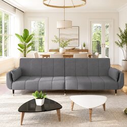 2-Seater Sofa Bed Convertible Lounge Sleeper with Adjustable Backrest Grey