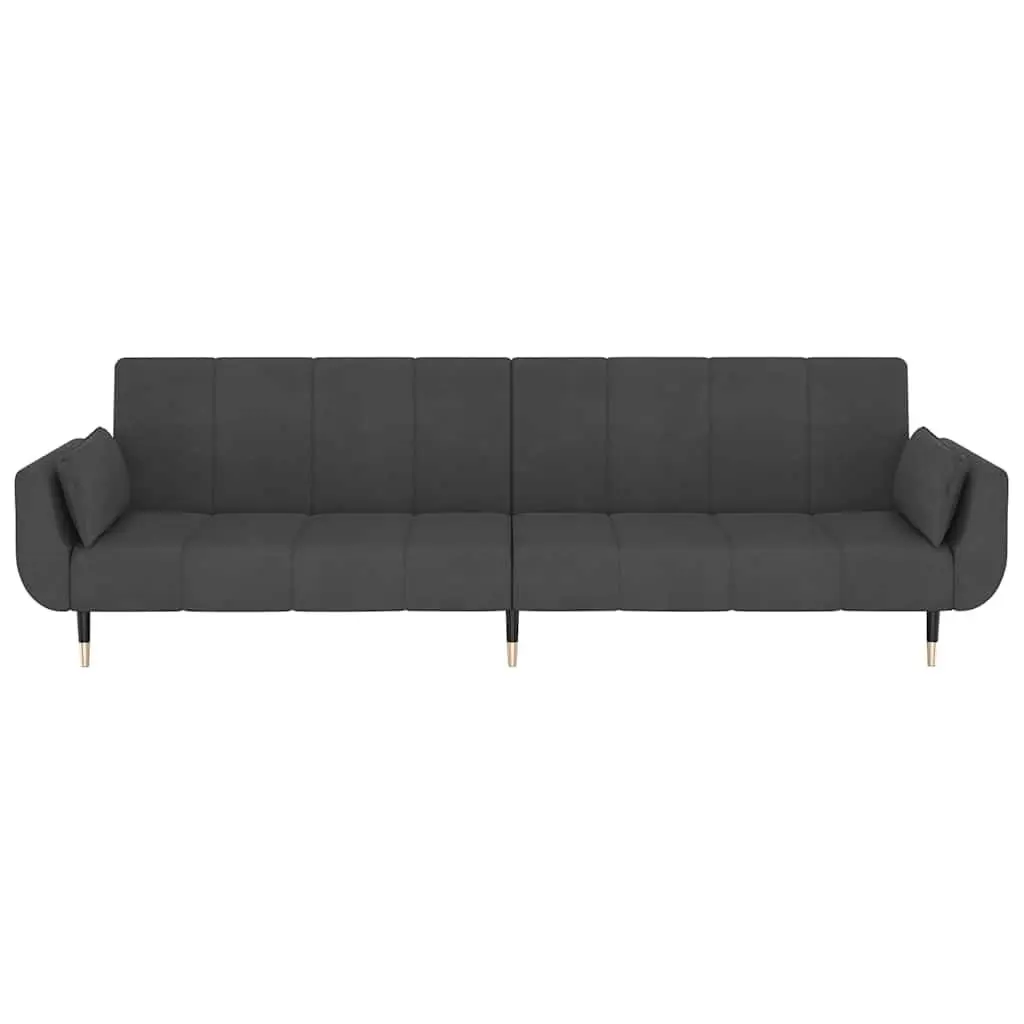 2-Seater Sofa Bed Convertible Lounger Grey Velvet with Pillows Adjustable
