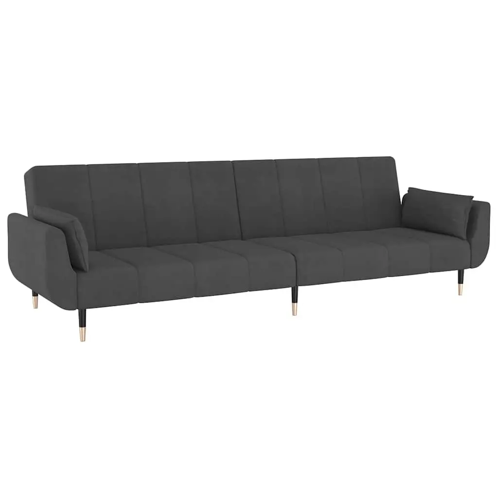 2-Seater Sofa Bed Convertible Lounger Grey Velvet with Pillows Adjustable