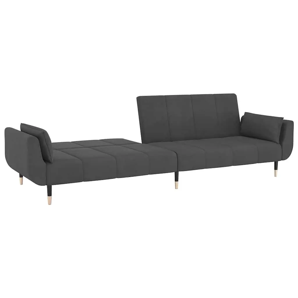 2-Seater Sofa Bed Convertible Lounger Grey Velvet with Pillows Adjustable