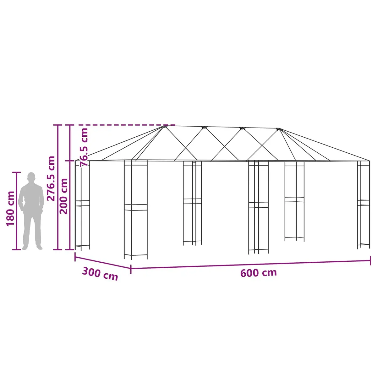 Gazebo Frame Outdoor Garden 6 x 3 m Black Steel Structure