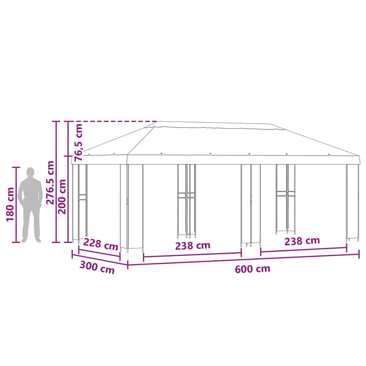 Garden Gazebo Outdoor 6x3m Canopy Shade Shelter Cream Polyester Steel Frame