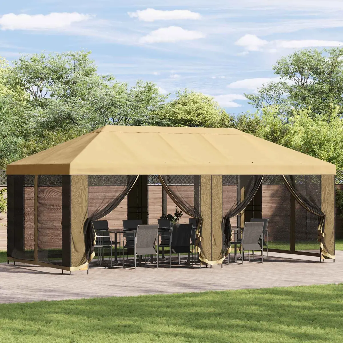 Garden Gazebo 6x3m Outdoor Canopy Cream with Black Mesh Sidewalls for Patio Shelter
