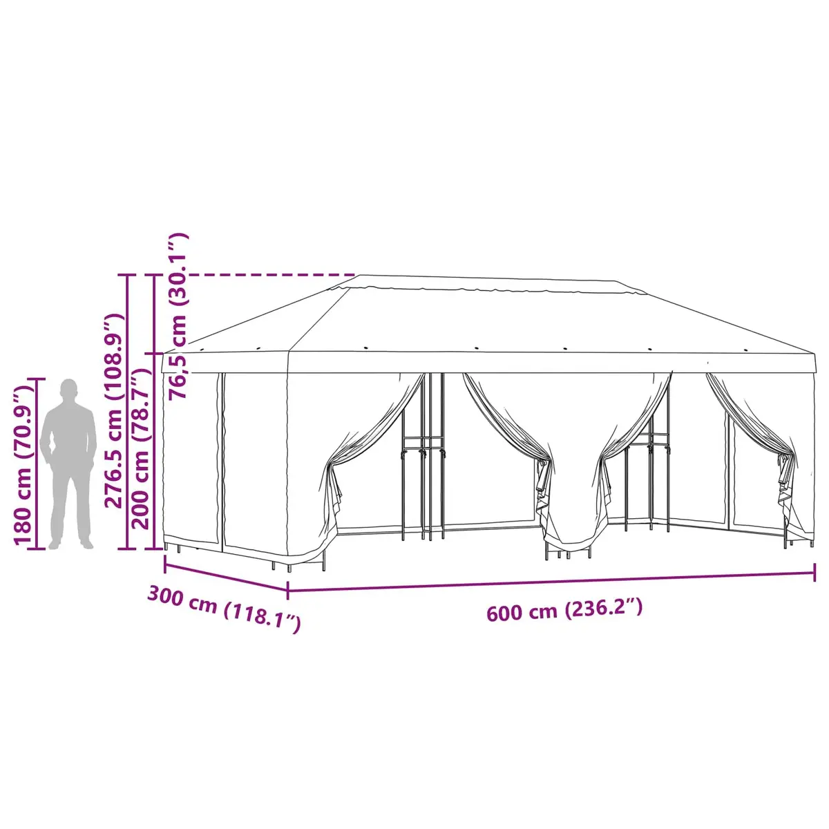 Garden Gazebo Outdoor Canopy 6x3m with Mesh Sidewalls Anthracite for Patio