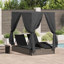 Grey Double Sun Lounger: 205x129x200 cm with Curtains