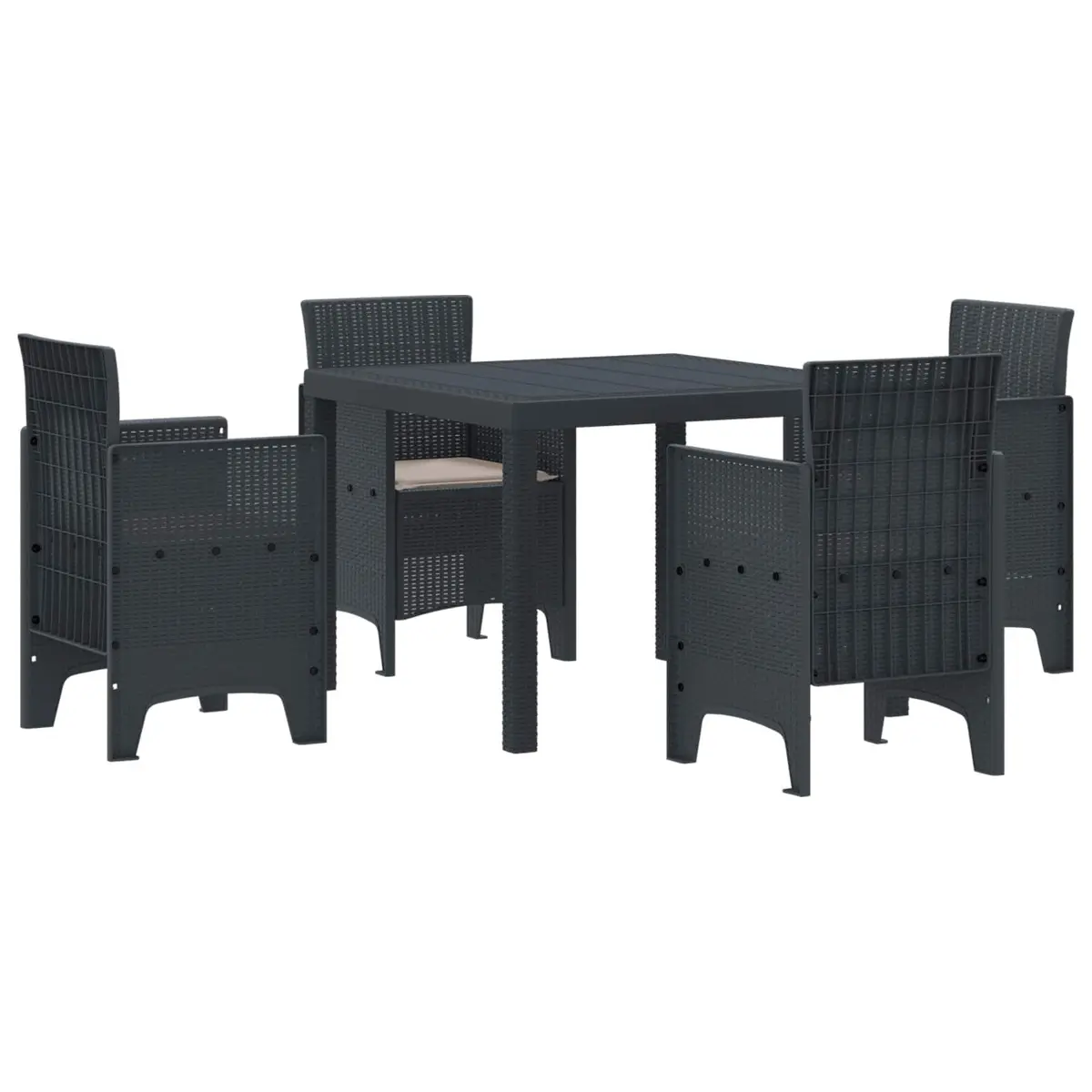 Garden Dining Set 5pcs Anthracite Outdoor Patio Table Chairs Cushions Poly