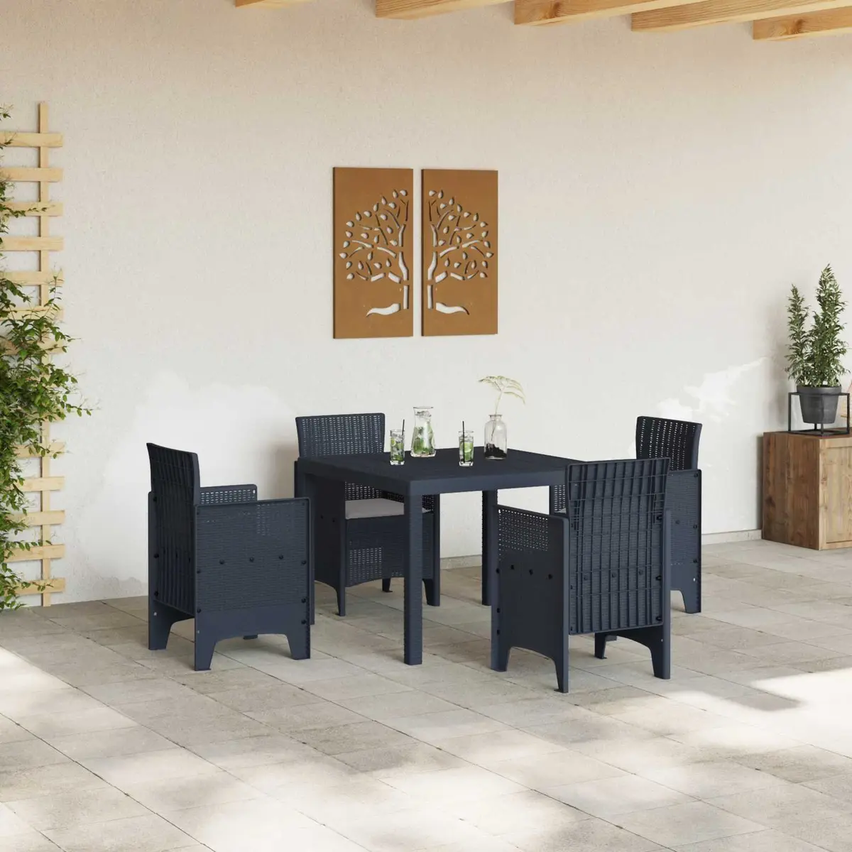 Garden Dining Set Outdoor Patio 5 Piece Anthracite Table Chairs Cushions