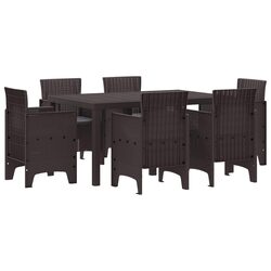 Garden Dining Set 7 pcs Brown Poly Rattan Outdoor Furniture Table Chairs