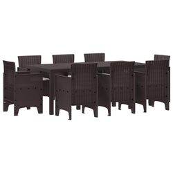 Garden Dining Set: 9 Pieces, Brown Polypropylene, UV Resistant