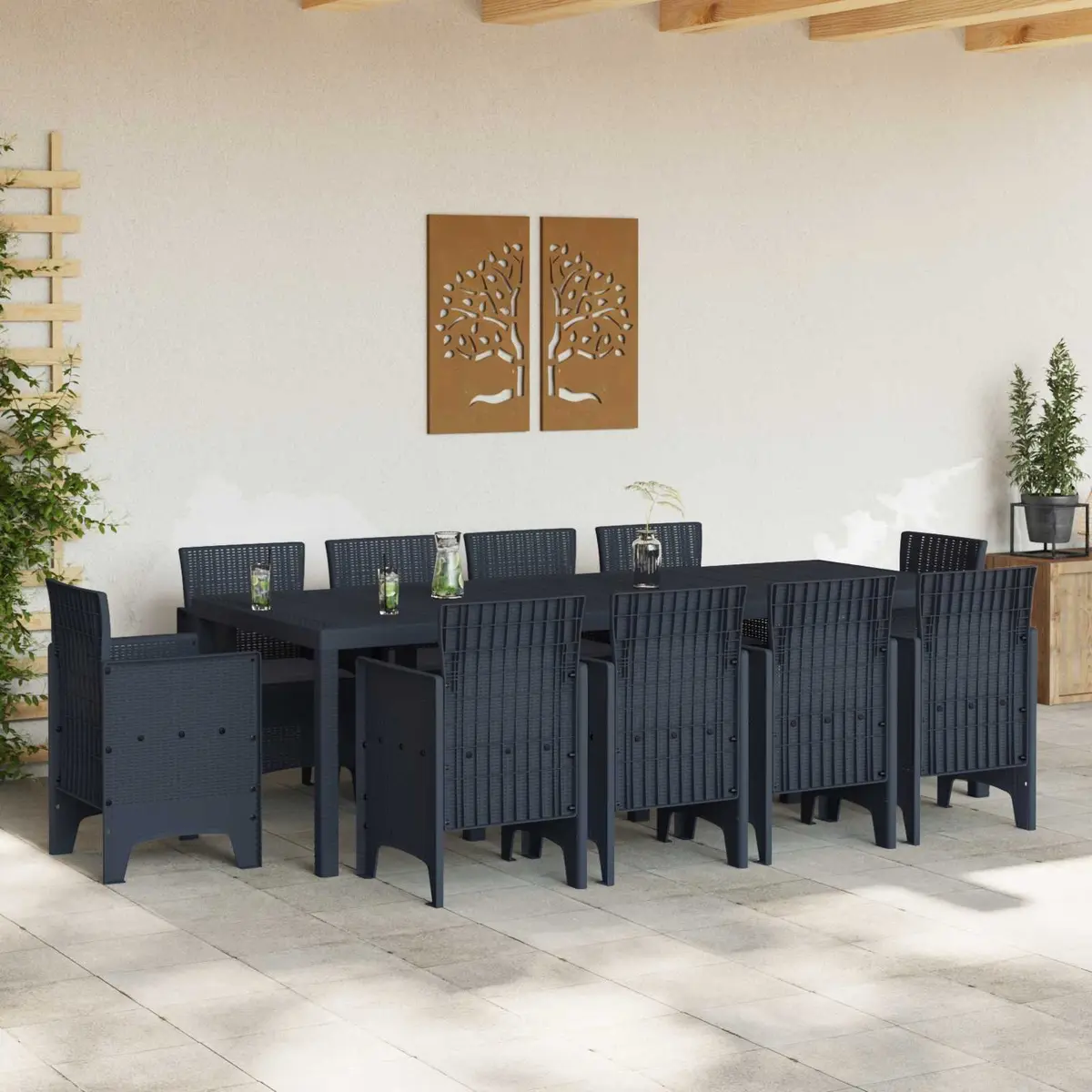 Garden Dining Set 11 Pieces Outdoor Use Rectangular Anthracite Poly Rattan