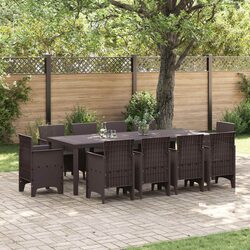 Garden Dining Set 11 Pieces Brown Outdoor Furniture Poly Rattan Table Chair