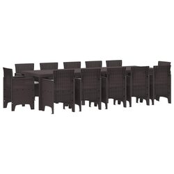 Outdoor Dining Set 13 Pieces Poly Rattan Garden Furniture Brown Light Grey