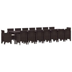 Garden Dining Set 17 Piece Brown Poly Rattan Outdoor Furniture with Cushions
