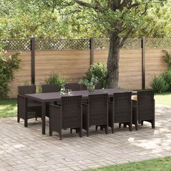 9-Piece Garden Dining Set: Brown Poly Rattan Furniture