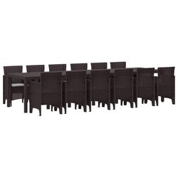 Detailed Overview: 13-Piece Brown Poly Rattan Dining Set