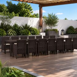 Garden Dining Set 15 Pieces, 400 x 100 cm, Brown Poly Rattan