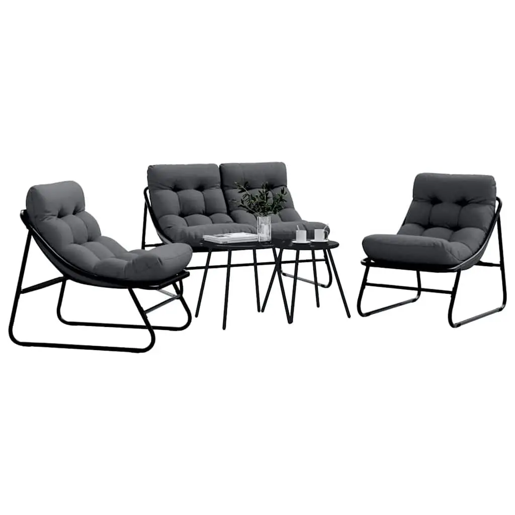 Garden Dining Set 5 Pieces Outdoor Use Black Steel Sofa Table