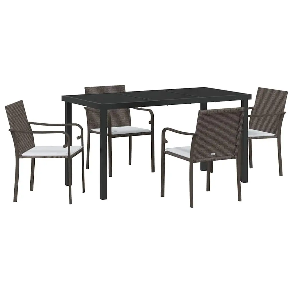 Garden Dining Set 5 Pieces Outdoor Furniture Brown Black Rattan Steel Frame